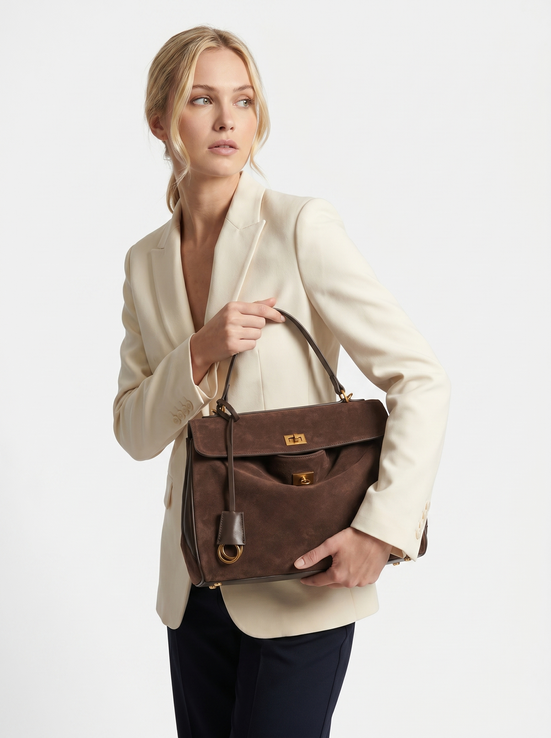 Gold-toned suede handbag